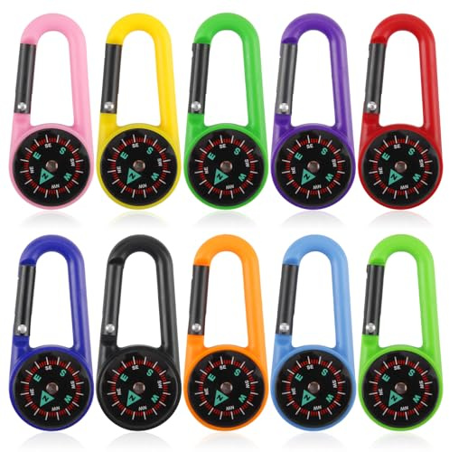 20 Pezzi Bussola Portachiavi, Moschettone Bussola Bambini, Direzione Magnetica, Mini Bussole da Campeggio, Colorata Bussole Navigazione per Mappe, Navigazione, Orienteering, Sopravvivenza, Backpacking