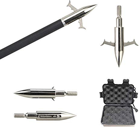 SHARROW 6pcs Tiro al Arco Punta de Flecha de Pesca Bowfishing Pescar Broadheads 160Grains con Caja de Broadhead para la Pesca de Caza (6 Piezas + Caja)