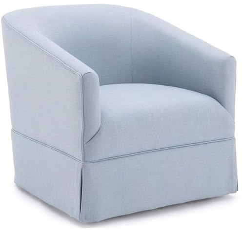 Comfort Pointe Elm Transitional Woven Polyester Fabric Upholstered Skirted 360-Degree Swivel Accent Chair with Narrow Slope Arm, Metal Base, in Sky Blue Finish