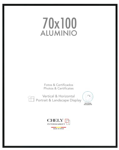 CHELY INTERMARKET MOD-214 Marco De Fotos Aluminio Negro Estilo Minimalista Diploma Certificado Poster Decoración Oficina Horizontal Vertical Montaje En Pared Tamaño 70x100cm