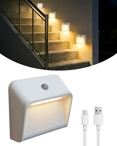 ACMHNC Kabelloses Nachtlicht mit Bewegungsmelder, USB-C Aufladbar Treppenlicht Flurlicht LED Akku Wandleuchte Innen, Link-Modus, 2200mAh Batterie, 3000K, Magnetmontage für Schlafzimmer Bad Flur