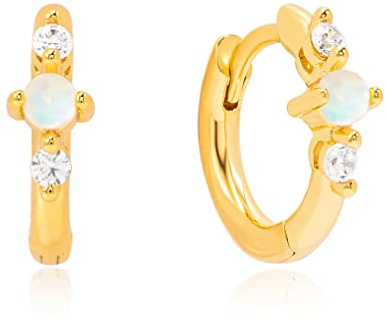 Brandlinger ® Ohrringe Silber 925 hängend. Creolen mit Opal und Zirkonia Stein. Schmuck Damen vergoldet mit 18 Karat (Silber und Gold) für Frauen und Mädchen. Durchmesser der Creolen 11,5mm. (Gold)