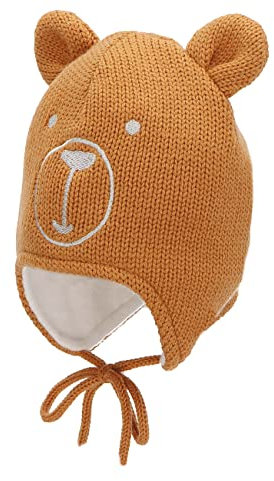 Sterntaler Baby Mädchen Strickmütze Baby Strickmütze - Baby Strickmütze, Mütze Baby, Kappe Kinder - aus Wolle mit Bindeband - hellbraun, 47