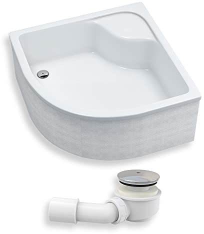 KOLMAN Duschwanne 80x80 cm Viertelkreis, Weiß, Acryl, Flach, Glatt, Ablaufgarnitur Ø 50 mm, Design-Duschtasse Halbrund Dante