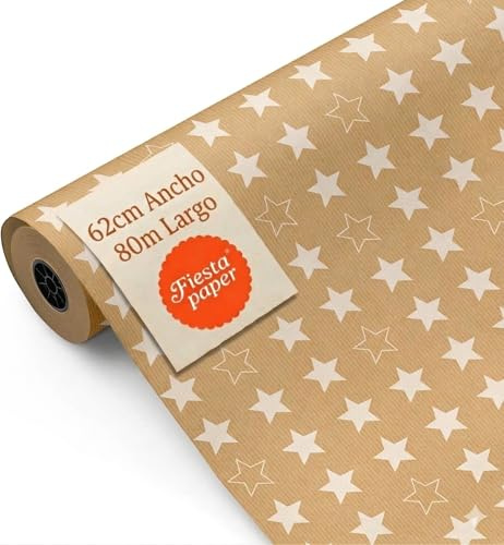 Presentpappersrulle, stor rulle 62 cm x 100 m • KRAFT STJÄRNOR• Perfekt för: Affärsbutiker Butiker Företag Presentförpackningar Födelsedag Baby Shower Bröllop Dekoration [FP Party Paper]
