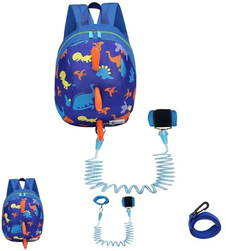 DB Toddler Mini Dinosaur Backpack with Child Leash, Anti Lost Wrist Link for Kids, Safety Harness Back Pack for Baby Boy Girl
