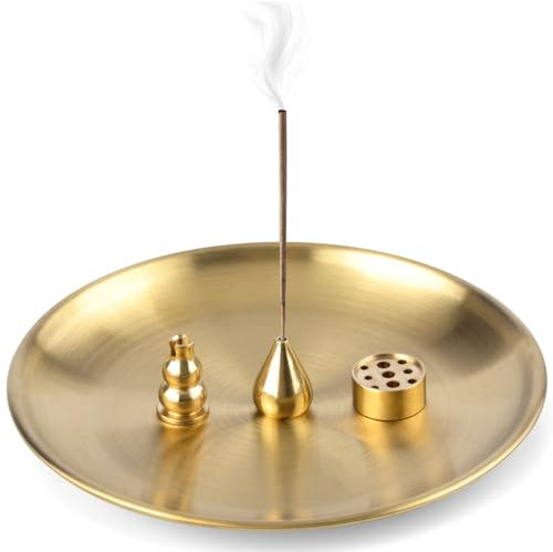 Räucherstäbchen Halter, 3-in-1-Räucherstäbchenhalter Räucherstäbchenbrenner mit 14cm Edelstahl Aschenfänger, Räuchergefäß Weihrauchbrenner für Deko Wohnzimmer und Yoga Zubehör (A)