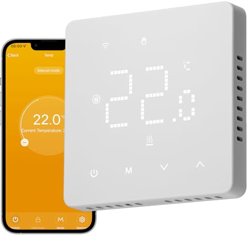 Beok Thermostat Heizung Digital Für Gaskessel, Thermostat Fussbodenheizung Smart WiFi Raumthermostat Kompatibel Alexa/Google Home/Tuya/Smart Life, 3A TGM50WIFI-WPB Weiß