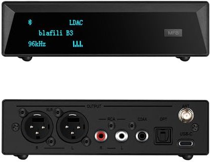 blafili B3 True HiFi Bluetooth v5.1 Receptor de música, LDAC aptX HD de Baja latencia, DAC ESS Integrado, XLR equilibrado, RCA Desequilibrado, Salidas de Audio óptico Digital y coaxial