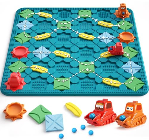 Kinderspielzeug STEM Brettspiele, logischer straßenbauer Brain Teasers Puzzles Spiele für 4 5 6 7 Jahre Jungen Mädchen, großes Brett Labyrinth Spiele für Multiplayer Montessori Geschenke für Alter 4-8