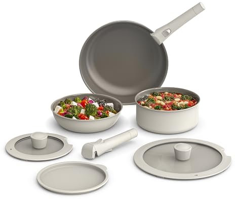 bella 8 Piece Removable Handle EverGoodâą Non-Toxic Cookware Set, Oatmilk