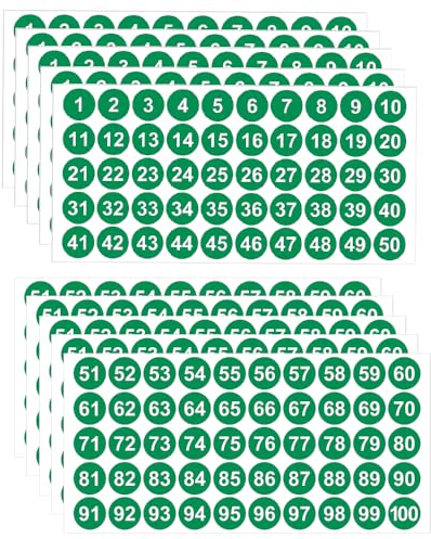 LICQIC 10 ark självhäftande nummerklistermärken, 5 uppsättningar med 1-100 nummerklistermärke för sortering, organisering, förvaringslådor, skåp, kontor och skolmaterial, 2,5 cm