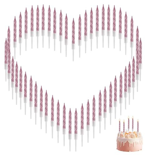 Pack of 60 Cake Candles, Rose Gold, Sparklers, Spray Candles for Cake Ische Spiral Birthday Candles in Metallic, Cake Candles with Holder, Smokeless Candle 7.5 cm, for Cakes at Birthday Wedding