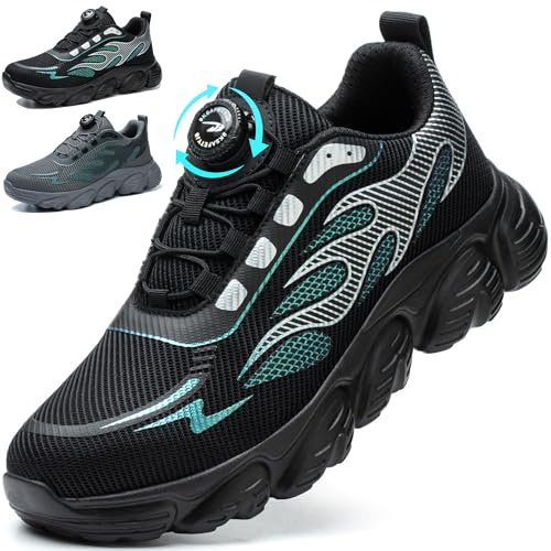 Mitudidi Calzado Seguridad Hombre Zapatos de Trabajo Hombre Zapatillas de Seguridad Unisexo Ligero Comodo Transpirable Anti - Choque Negro 43 EU