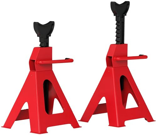 HOMCOM Axle Stands 2 Ton Car Jack Stands Pack of 2, 28-42.5 cm Height Adjustable Support Jack Stand, Heavy Duty Car Lift Tool for Vehicles, Caravans, Workshops, Garages, Red