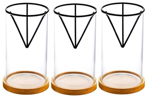 Losueeun 3 Pack Avocado Tree Growing Kits, Glass Vase for Avocado Seeds with Triangular Holder and Bamboo Base, Germination Plant Pot