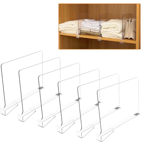 6 Pcs Separadores Acrílico Transparente, Estantería Organizador Armario Interior, Separador Almacenamiento Vertical, Estantes Organización Ropa para Dormitorio, Cocina, Librerías, Oficinas, Cajones