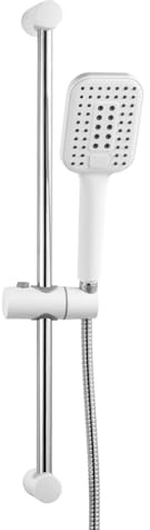 OFFO Set doccia in Acciaio Inox–Asta Doccia con Soffione da 60 cm,Soffione grande con Flessibile e supporto, 3 Tipi di Getto,Altezza Regolabile,Bianco
