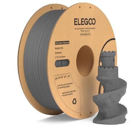 ELEGOO PLA Filament 1,75 mm marmor cement grå 1 kg, 3D-skrivarfilament mått +/- 0,02 mm, 1 kg kartongspole (2,2 pund) 3D-utskriftsmaterial passar de flesta 3D-skrivare