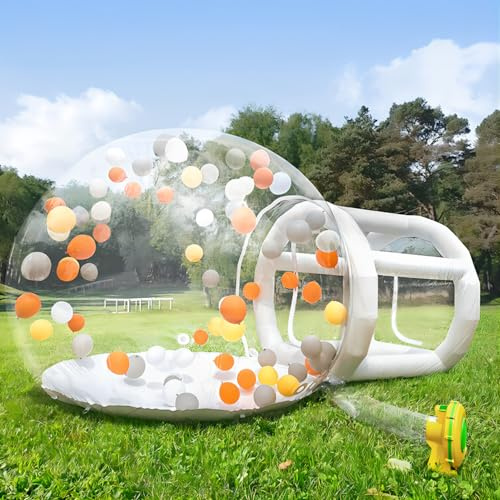 Bubble Tent House with Blower, 8FT Diameter Transparent PVC Outdoor Garden Tent, Commercial Grade Tarpaulin, Includes 6FT Tunnel, Clear Dome Balloon