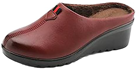 cfpqv Pantofole da Donna con Tacco A Stiletto, Scarpe da Casa Imbottito, Pantofole Chiuse, Scivolo Invernale, Calde, da Giardino, Scarpe da Passeggio, in Pelle, per Interni ed Esterni, Colore: rosso