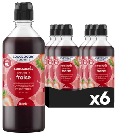 Sodastream Lot de 6 Concentrés saveur Fraise Sans Sucres pour Machine à Eau Pétillante et Soda | Préparez jusqu'à 9 Litres de Boisson à la Fraise en Quelques Secondes, 440ml