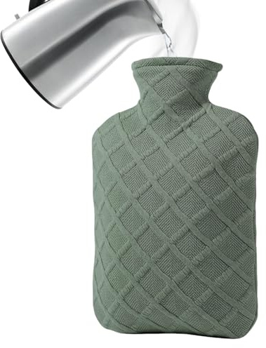 Mimoqk - Bolsa de agua caliente (1,2 L, para calambres, impermeable, extraíble, retención de calor, 4 – 6 horas con funda para espalda, hombros, piernas, invierno, escuela, acampada