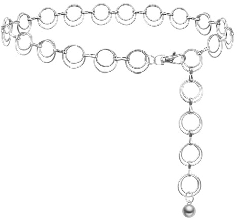 QingWing Cinturón de Cadena de Metal para Mujer Junta Tórica, Cadena de Cintura Ajustable, Cinturón de Metal Occidental De Moda y Versátil Adecuado para Mujeres, Camisas, Jeans, Vestidos, Plata