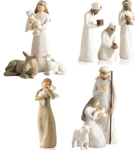 LeeDert 10-teiliges Krippenfiguren-Set,Weihnachtskrippe aus Harz, Krippe Weihnachten Deko, Klassische Krippenszene mit Heilige Familie, detailreiche Krippe Figuren