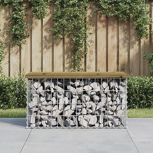 Frdhee Banco de jardín, banco de jardín, banco de jardín, banco de jardín de gaviones, 83 x 44 x 42 cm, madera de pino impregnada, banco de cerveza para terrazas, balcón, exterior, robusto