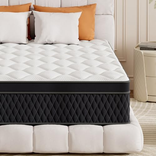 ELEMUSE 10.6 Inch King Size Mattress, 5FT Medium Firm Hybrid Mattress with Memory Foam & Pocket Springs, Orthopedic Zoned Support, OEKO-TEX Certified, 150x200x27cm