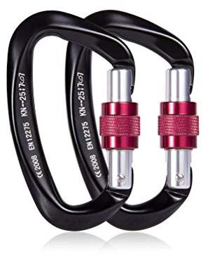 Kanuo Moschettone da Arrampicata con Blocco, Fibbia di Sicurezza con Blocco Dado per Impieghi Gravosi da, Adatto per Alpinismo, Amache, Campeggio, Attrezzatura da Esterno，10 Moschettoni(25KN-Nero)