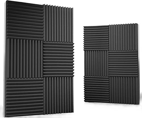 Kosiy 12-pack akustiska paneler 3,5 x 30,5 cm – akustiskt skum – studioskumkilar – högdensitetspaneler – ljudisolerade kilar – träkol