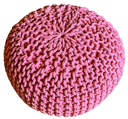 kreatives Wohnen Pouf Ø 55 cm Strickhocker Sitzpouf Bodenkissen Grobstrick-Optik extrahoch Höhe 37 cm pink