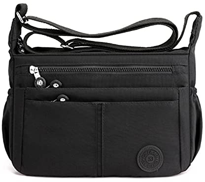 FANDARE Ligero Bolsos Bandolera Cuerpo Cruzados Mujer Bolsas de Mensajero Impermeable Nylon Deportes Escuela Shopper Sling Crossbody Bag Negro