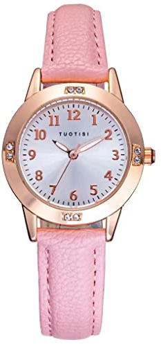 TUOTISI Girls Watches Teen Student Watches for Women Watch for 8-15 Year Old Girl Simple Japanese Movement Casual Leather Band Watches for Girls Waterproof Ladies Watches for Small Wrists, Pink