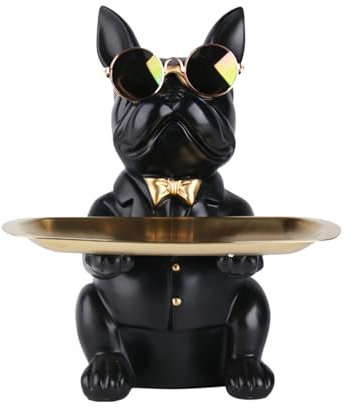 XYQXYQ Multifunktionale Bulldoggen-Statue, Harz-Hunde-Butler-Dekoration, Aufbewahrungstablett, kreative niedliche Hunde-Aufbewahrungstank, anwendbare Brieftasche, Schlüsselkette