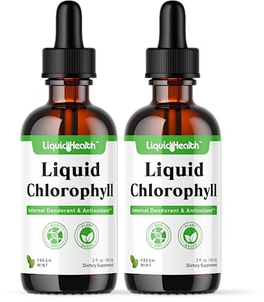 LIQUIDHEALTH Liquid Chlorophyll Drops - Internal Deodorizer, Antioxidants, Liver Detox, Immune Support, Relieve Bad Breath, Reduce Appetite, Collagen for Hair & Skin Health - Vegan, Non-GMO (2 Pack)