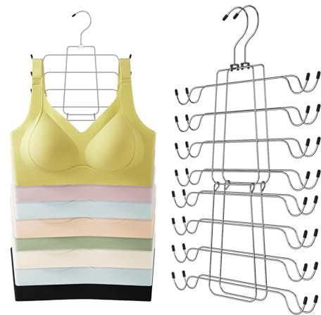 Sindax 2 Stück Folding Kleiderbügel Platzsparend, 8 Etagen BH Aufbewahrung Metall Edelstahl Bügel, Stabiler Langlebiger Magie Kleiderbügel für Tank Tops, Camisoles, Pyjamas, BHS, Strapsröcke