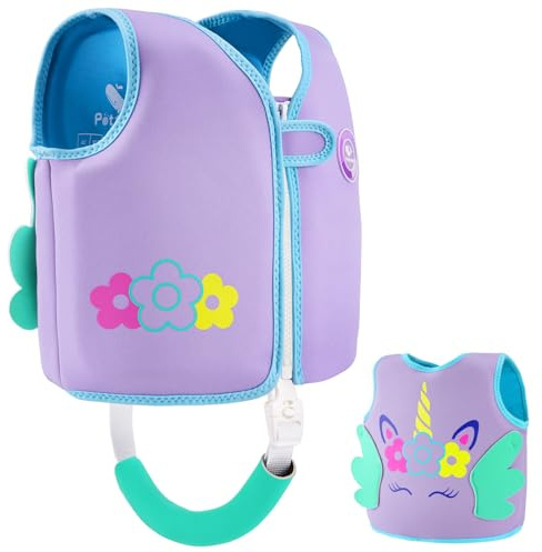 Pottwal Swim Vest for Kids - Swim Jacket for 3-6 Years (40-66LBS) - Made of Neoprene & EPE - with Adjustable Crotch Strap - Purple