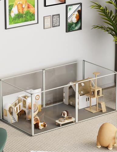 BingoPaw Guinea Pig Acrylic Playpen : 6 Panels Indoor Clear Acrylic Fence Play Pen Cage with Waterproof Floor Pad for Rabbit, Hedgehogs, Hamsters, Small Animals (120cmx60cmx40cm)