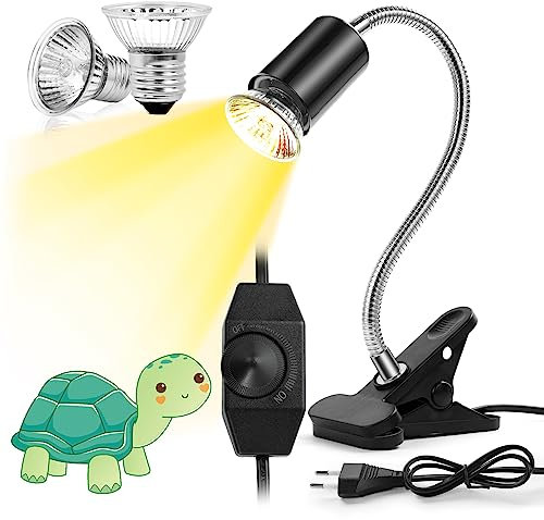 Adiwo Schildkröte Wärmelampe,Wärmespotlampe für Aquarium Reptil mit 2 Stück E27 50W Reptilien Terrarium Lampe UVA UVB Infrarotlampe für Schildkröte Schlange Eidechse Kakadu Chamäleon usw