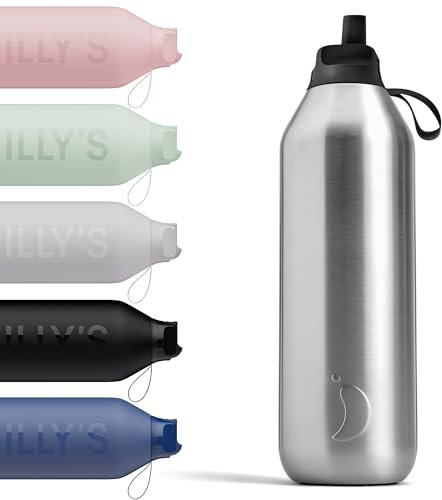 Chilly's Series 2 Flip Water Bottle with Sports Flip Lid, 90% Recycled Stainless Steel - Stainless Steel, 1000ml