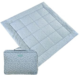 molis&co - Tappeto Gioco Bambini e Neonati 120x120x5cm - Tappeto Morbido Bambini - Tappeto Gioco Neonato Pieghevole, Reversibile e Lavabile - 100% Cotone (OEKO-TEX 100) - Blue Garden