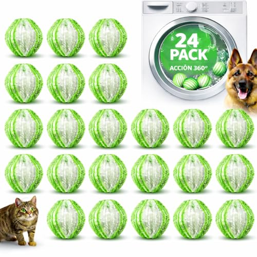 SILVERSTORE®️ 24 Bolas Atrapa Pelos para Lavadora - Atrapa Pelusa para Todo Tipo De Mascotas Perros Gatos Etc.. - Juego De 24 Bolas Quitapelos (Verde)