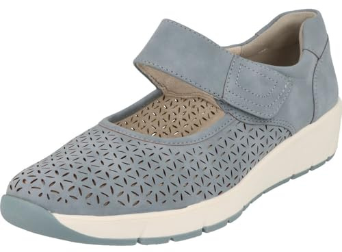 Jana Chaussures Basses Femme avec Fermeture Velcro Vegan, Denim, 39 EU
