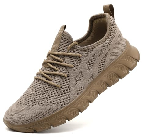 LANGFEUU Mens Trainers Breathable Lightweight Non-Slip Brown UK Size 5.5