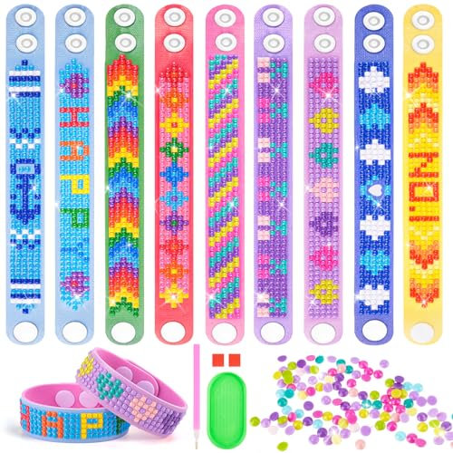 HGRGHH 9 st diamantmålning barnarmband, pysselset för flickor 6-12 år, kreativa DIY diamantmålningsarmband set,Gör-det-själv diamantarmband, presenter till tjejer för födelsedagspresenter