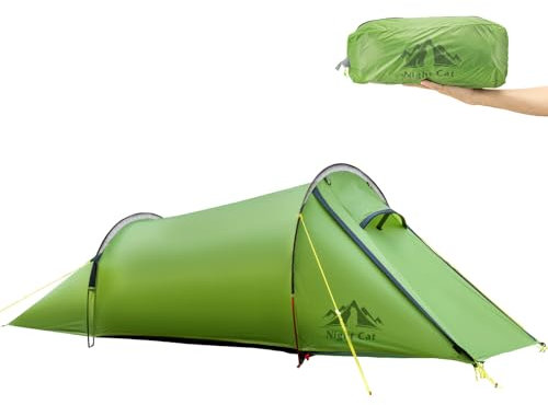 Night Cat Tunnelzelt 1 Personen Wasserdicht: Ultraleichtes Zelt 1.5 KG für Fahrradtour Kleines Packmaß Trekking Camping