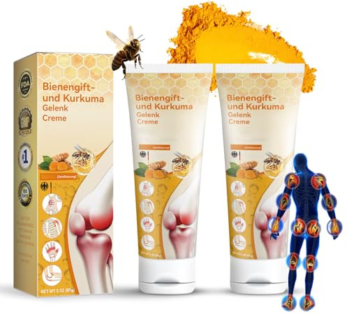 2 Stück Kurkuma Bienengiftsalbe, Bee Venom Creme für Nacken, Taille, Rücken, Hände, Füße Unbehagen, Beruhigend, Schmerzlinderung, Turimeric Joint Relief Bee-cream